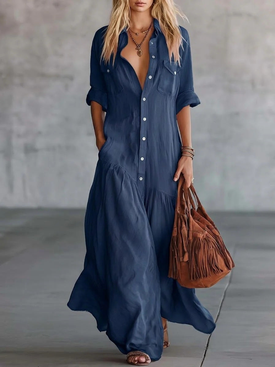 Women's Breasted Sleeve Casual Vacation Style Solid Color Dress