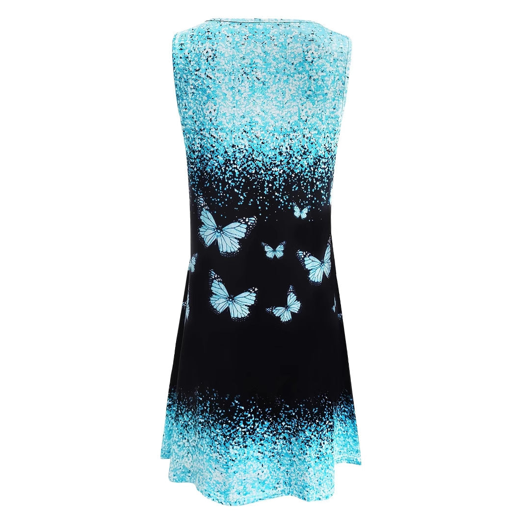 New Fashion Sleeveless Butterfly Gradient Printing Dress