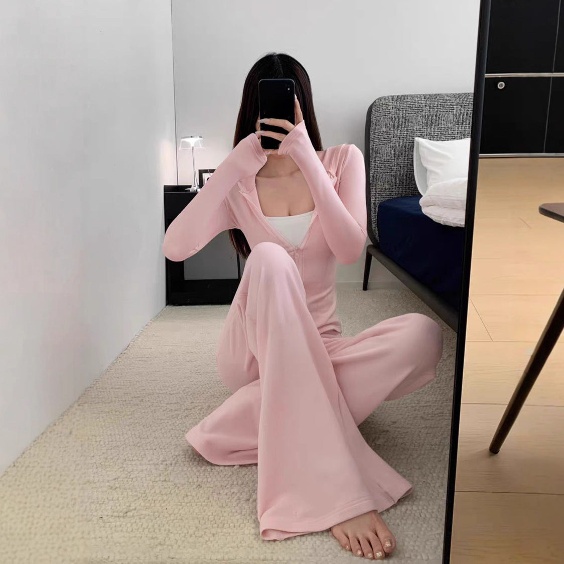 Autumn Simple Comfortable Tight-fitting Cinched Single-breasted Drawstring Trousers Suits