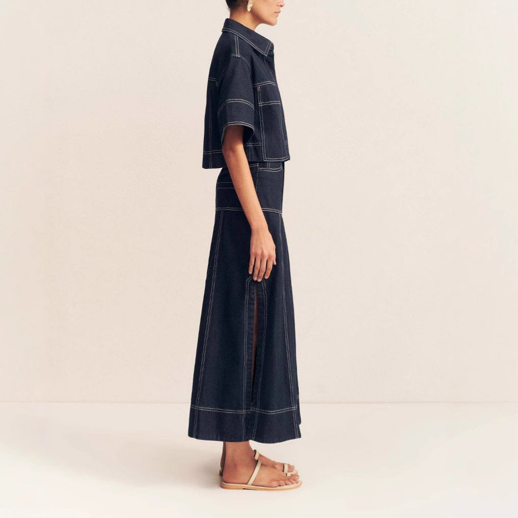 Women's Summer Casual Pocket Sleeve Shirt Split Suits