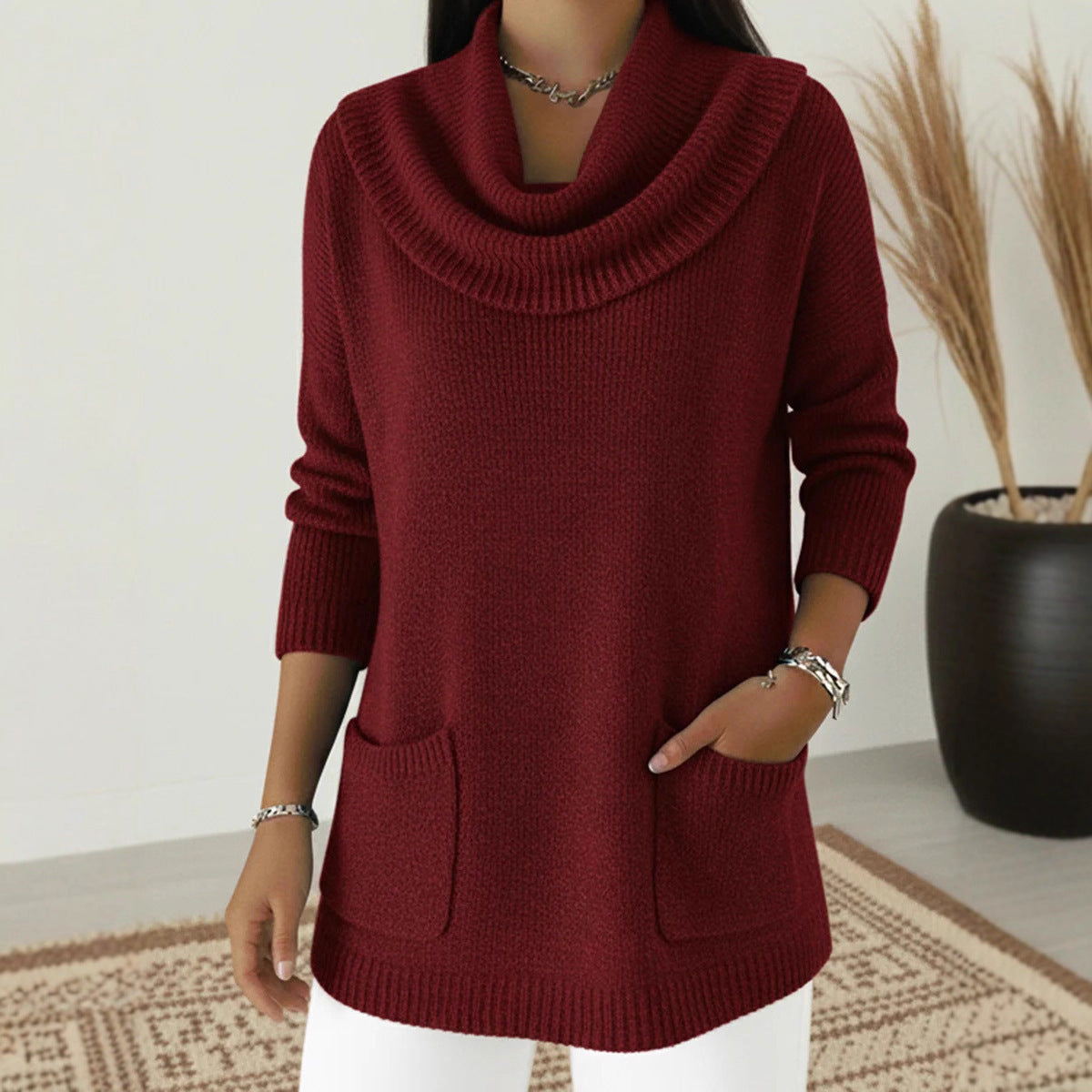 Women's Solid Color Pocket Long Sleeve Tops