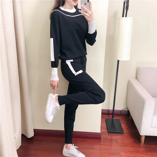 Women's Korean Style Fashionable Graceful Knitted Two-piece Fashion Casual Suit