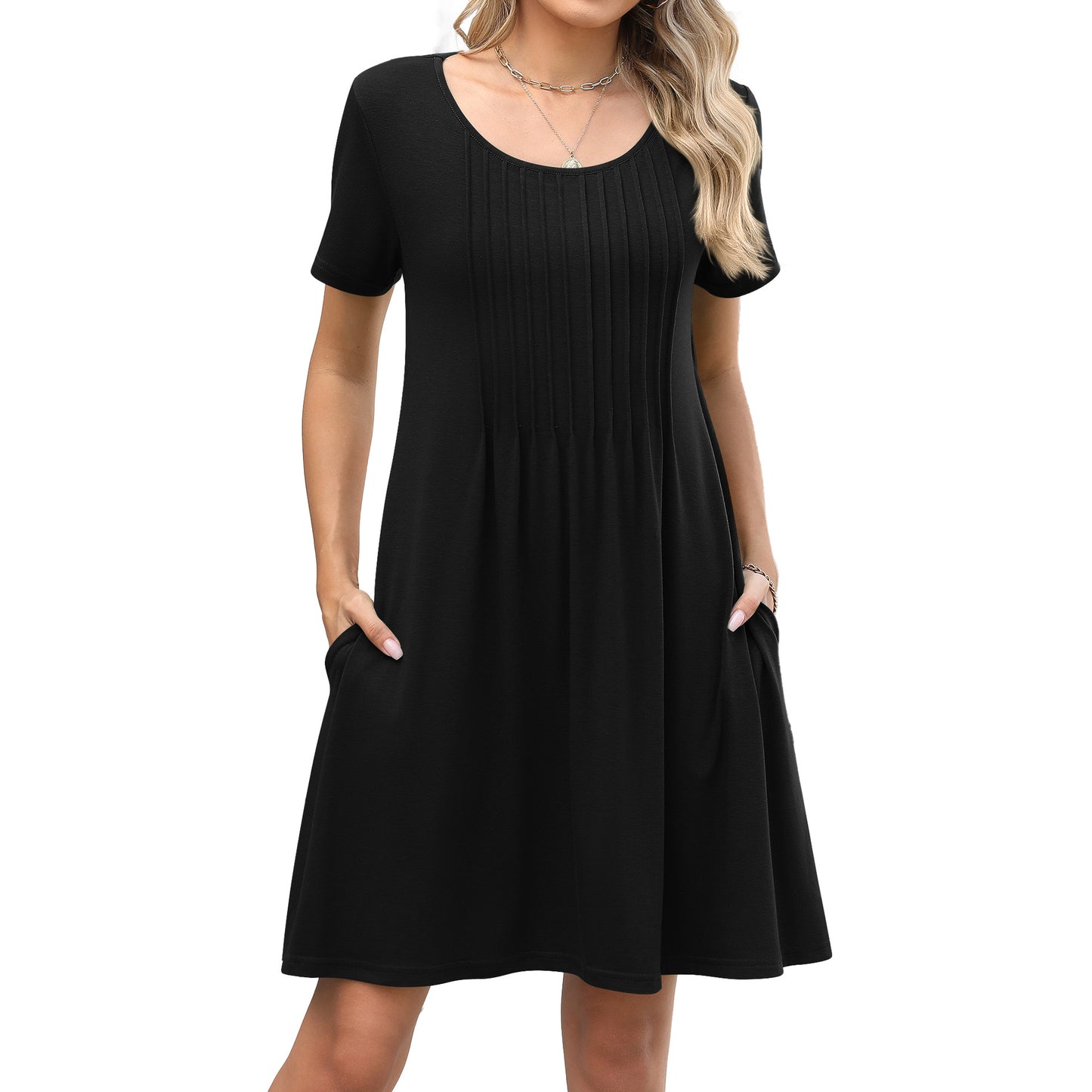 Solid Color Round Neck Stripes Loose Sleeve Shorts