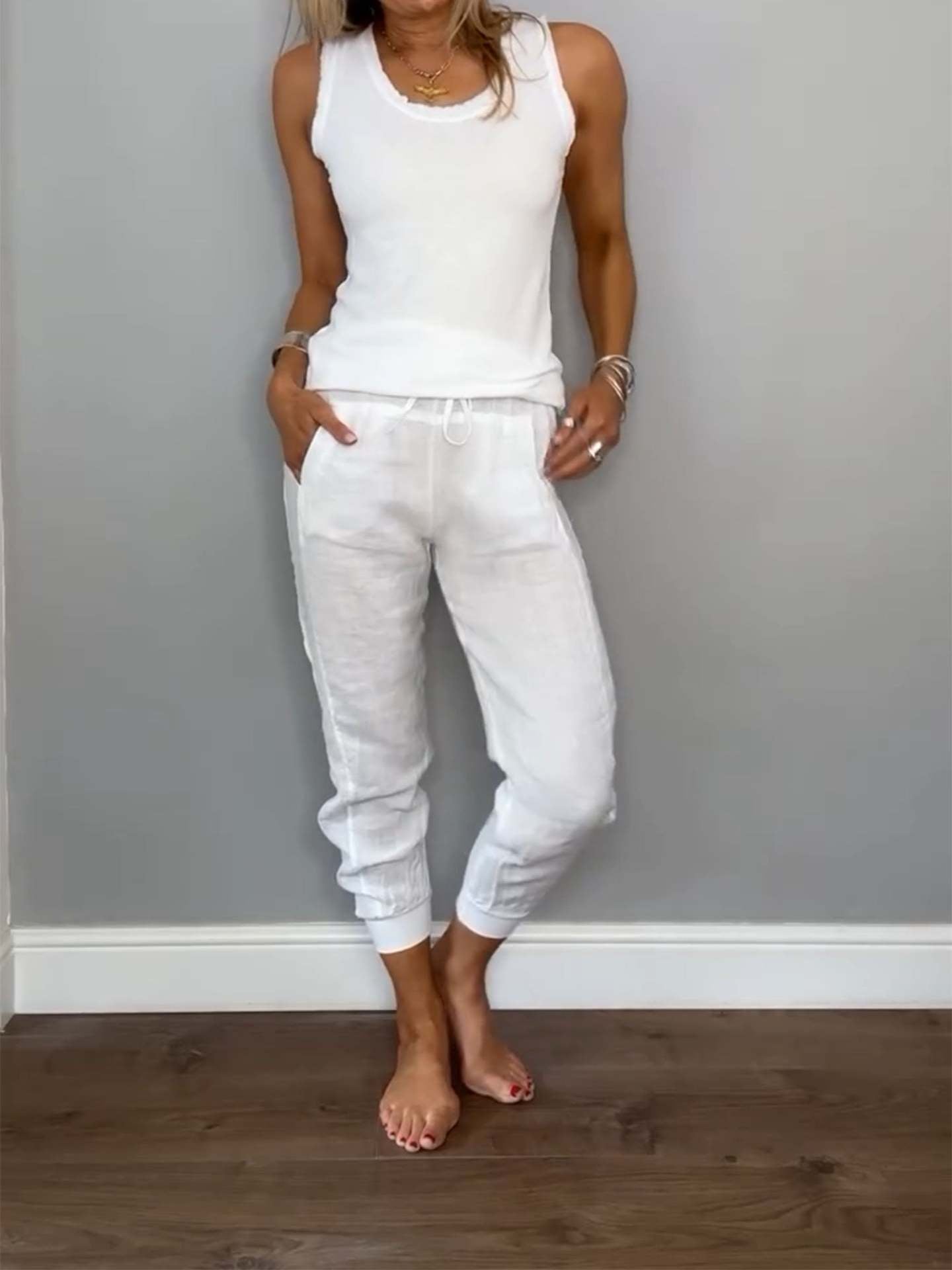 Pretty Versatile Classy Linen Drawstring Casual Suits