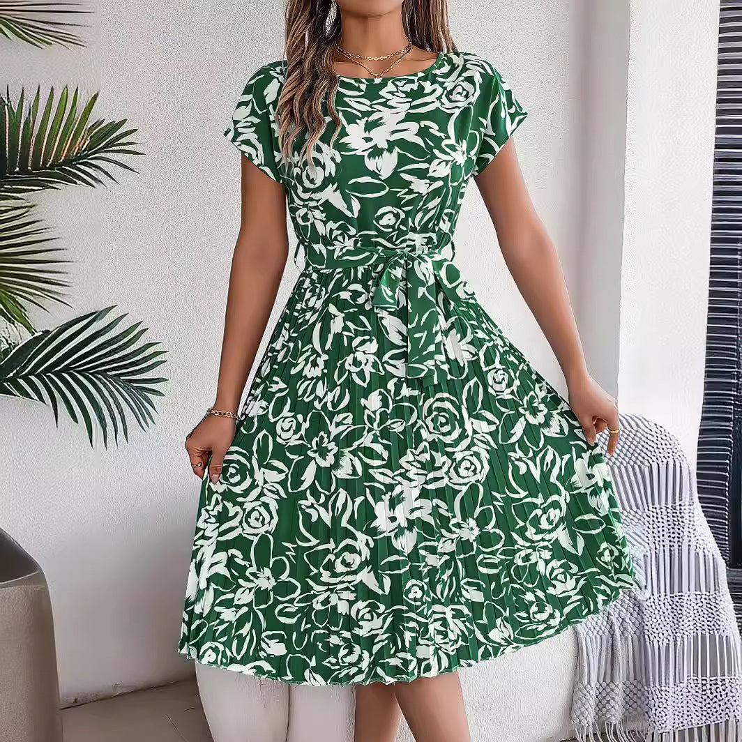 Classy Women's Elegant Flowers Sleeve Pleated Shorts