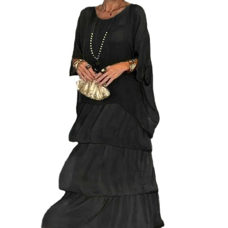Fashion Chiffon Mesh Batwing Sleeve Long Dresses