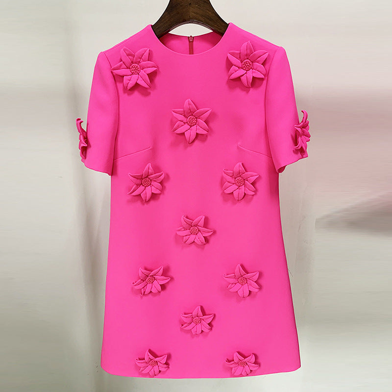 Fashion Temperament Three-dimensional Flower Sleeve Fluorescent Dress
