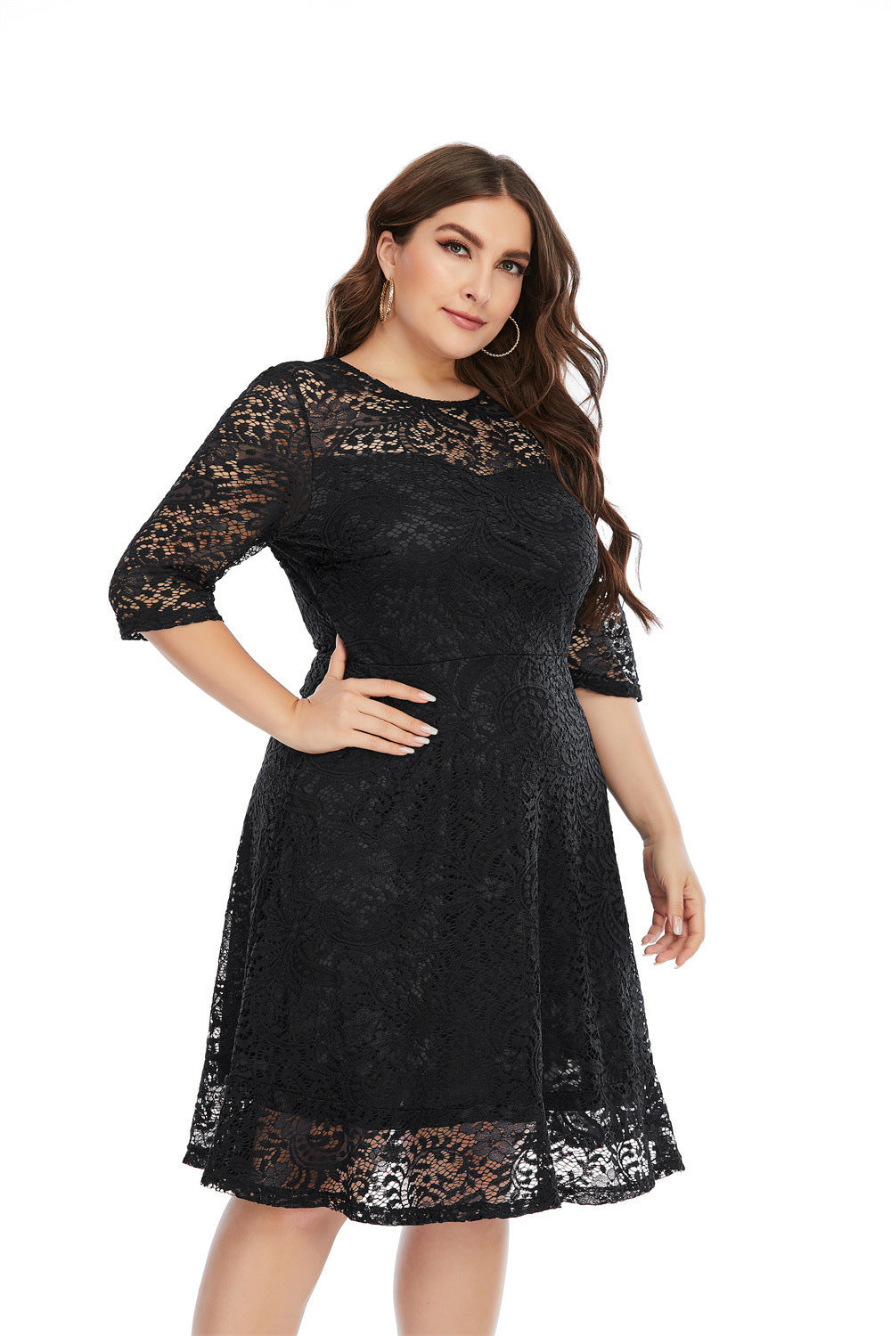 Women's Round Neck Lace Mid-length Formal Dress Dresses