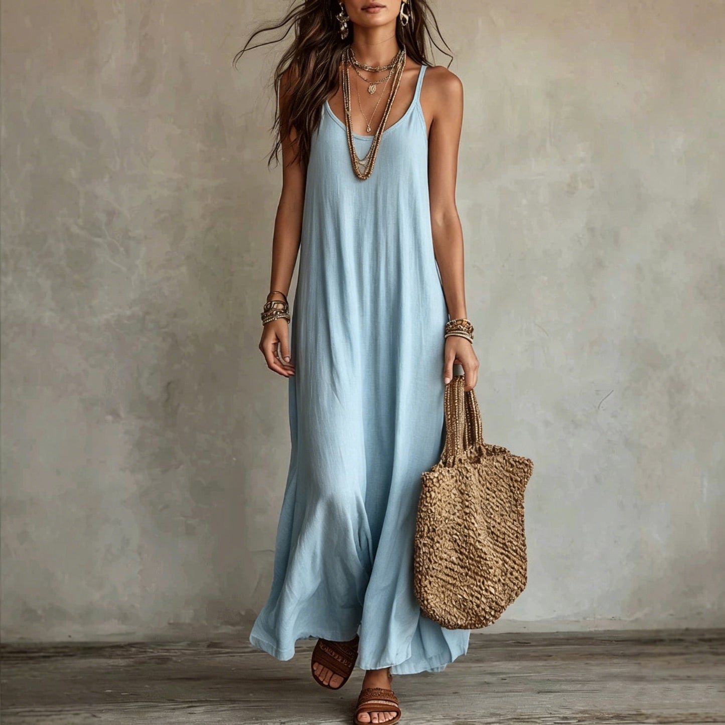 Relaxed Feeling Bohemian Seaside Vacation Travel Loose Thin Dress