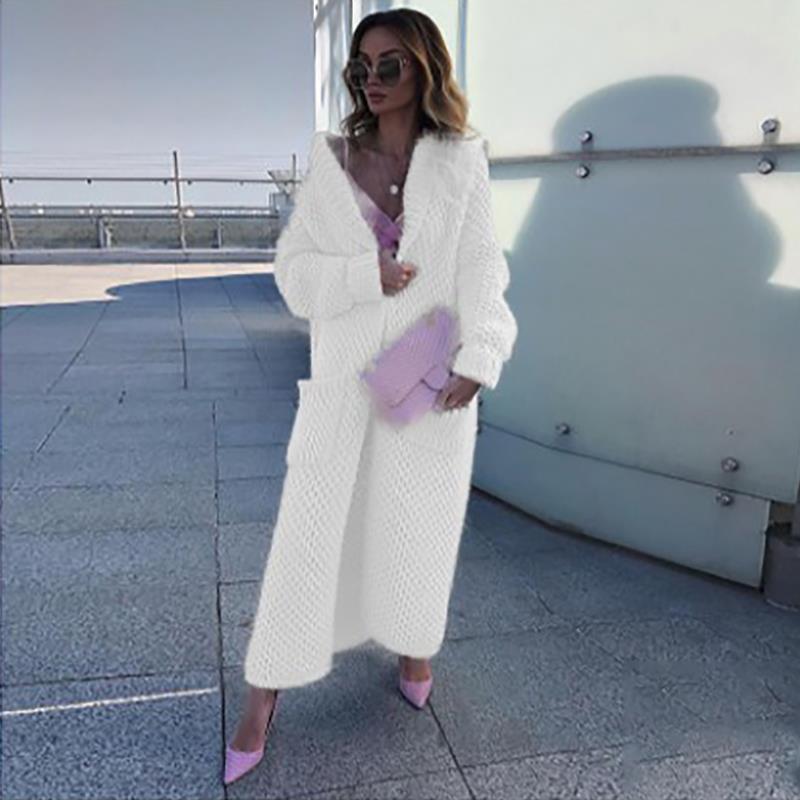 Women's Winter Lapel Knitted Solid Color Long Sweaters