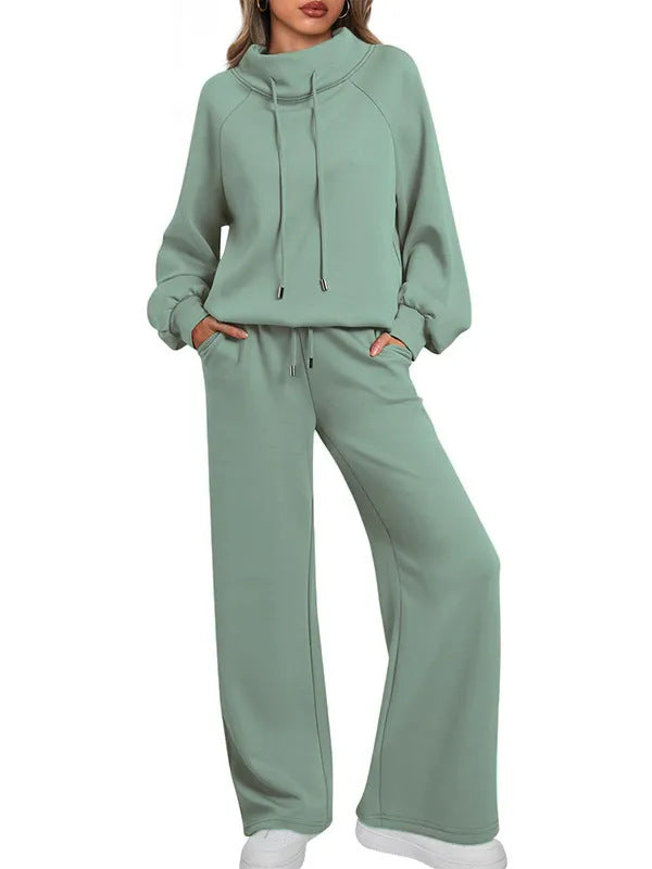 Women's Two-piece Set Turtleneck Long Sleeve Wide Leg High Waist Fashion Casual Suit