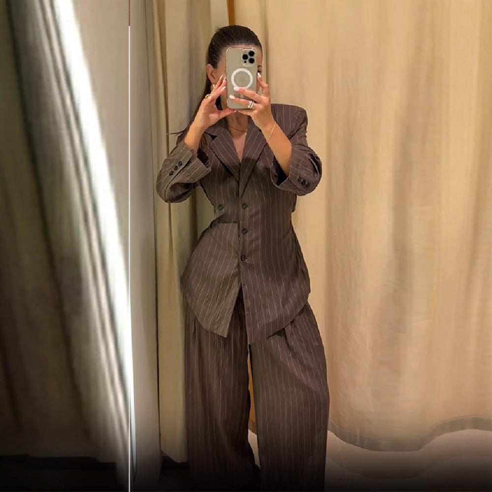 Slouchy Charming Autumn Temperament Striped Trousers Suits