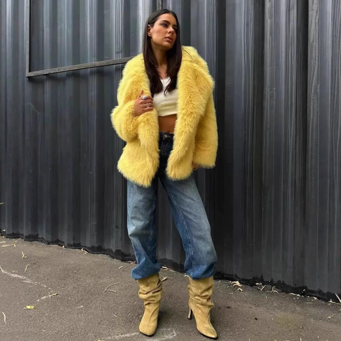 Women's Winter Faux Fur Loose Mixed Color Coats