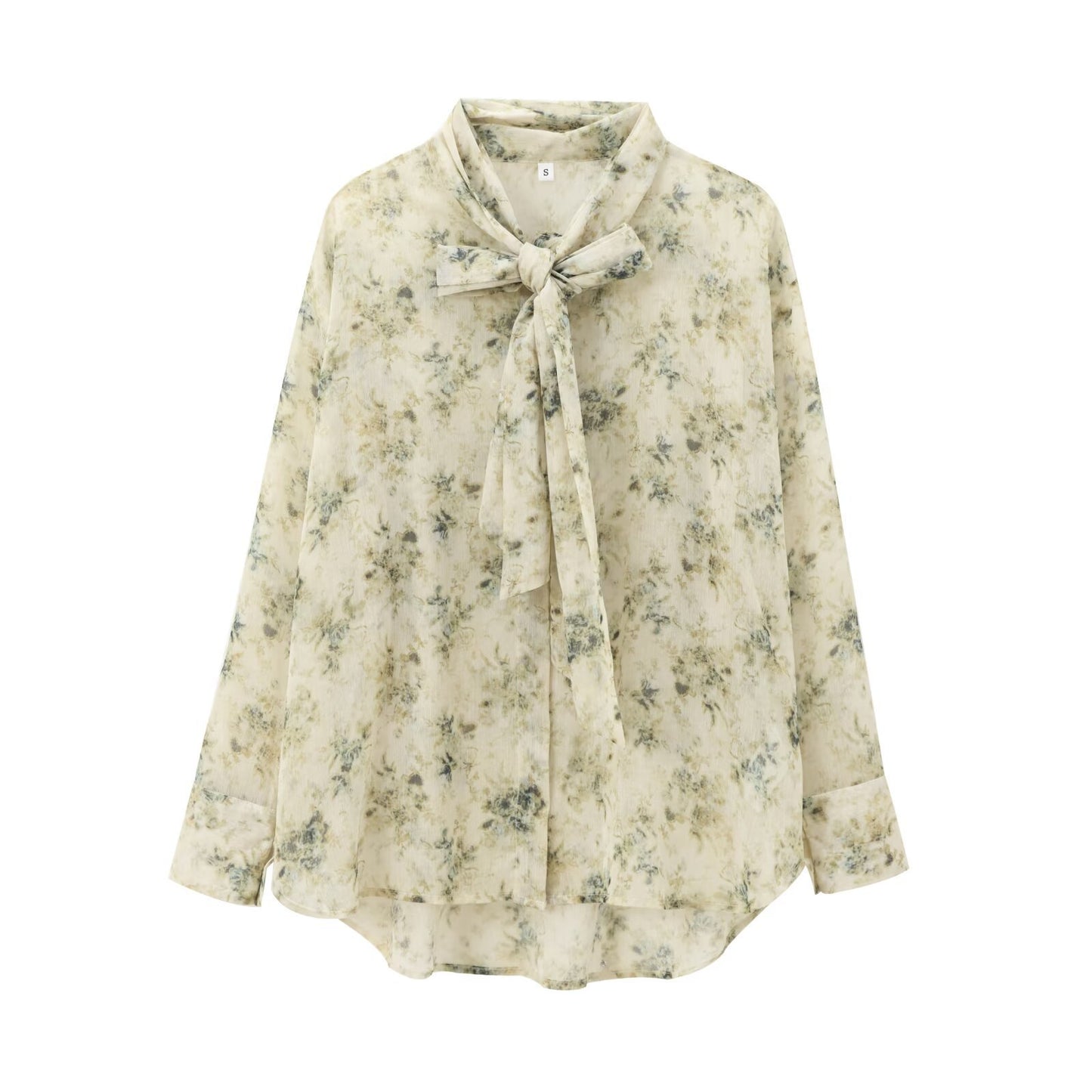 Women's Style Floral Bowknot Decoration Long Sleeve Blouses