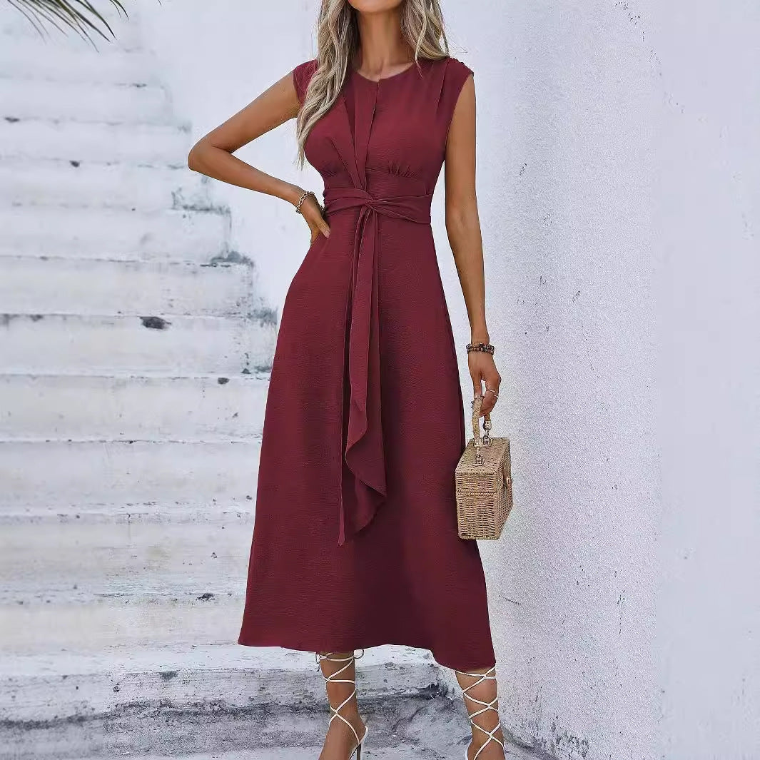 Women's Refreshing Stylish Solid Color Waist Tight Long Dress