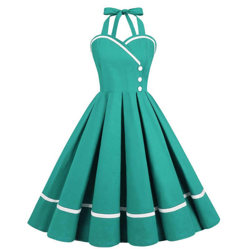 Retro Patchwork Large Hem Dress Pettiskirt Dresses