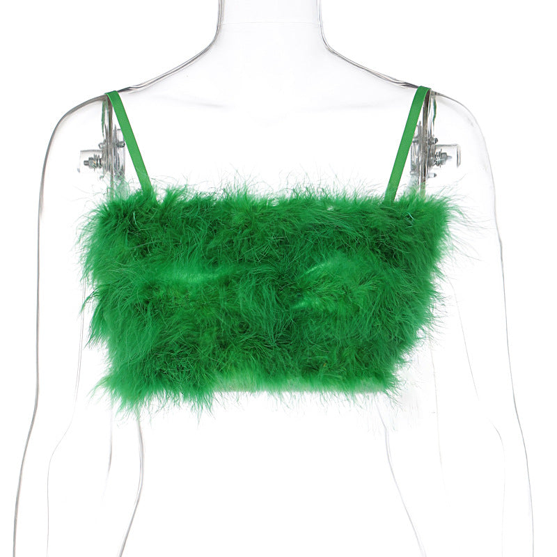Women's Popular Fur Spaghetti Straps Chest Wrap Tops