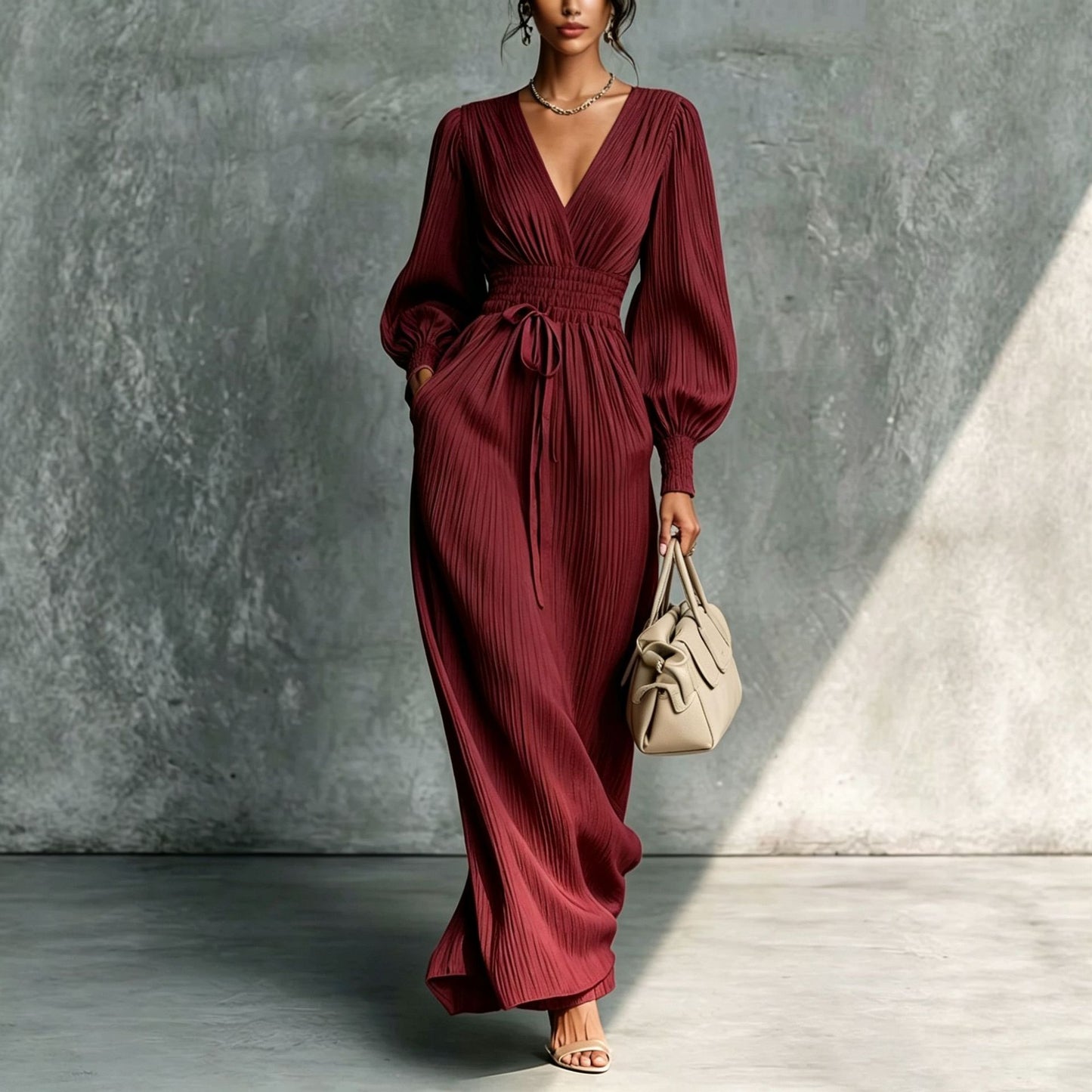 Solid Color Casual Comfortable Long Sleeves Dress