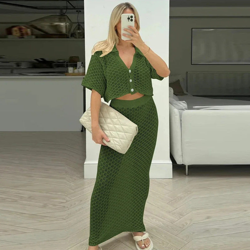 Casual Cool Elegant Knitted Crocheted Buckle Skirts