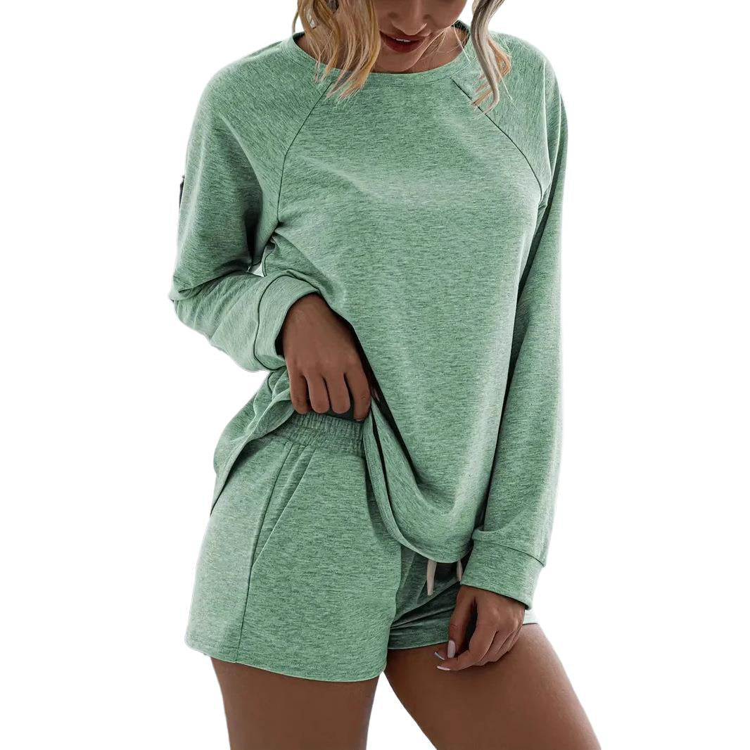 Women's Solid Color Elegant Two-piece Round Neck Long Sleeve Fashion Casual Suit