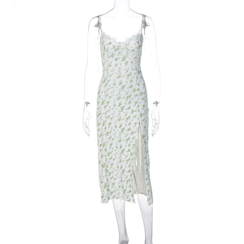 Women's Summer Popular Small Floral Split Sling Dresses
