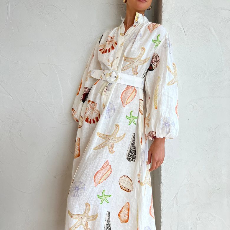 Long Casual Lantern Sleeve Fashion Printing Dress