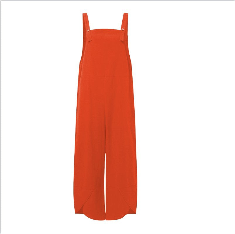 Women's Solid Color Casual Cropped Suspender Pants