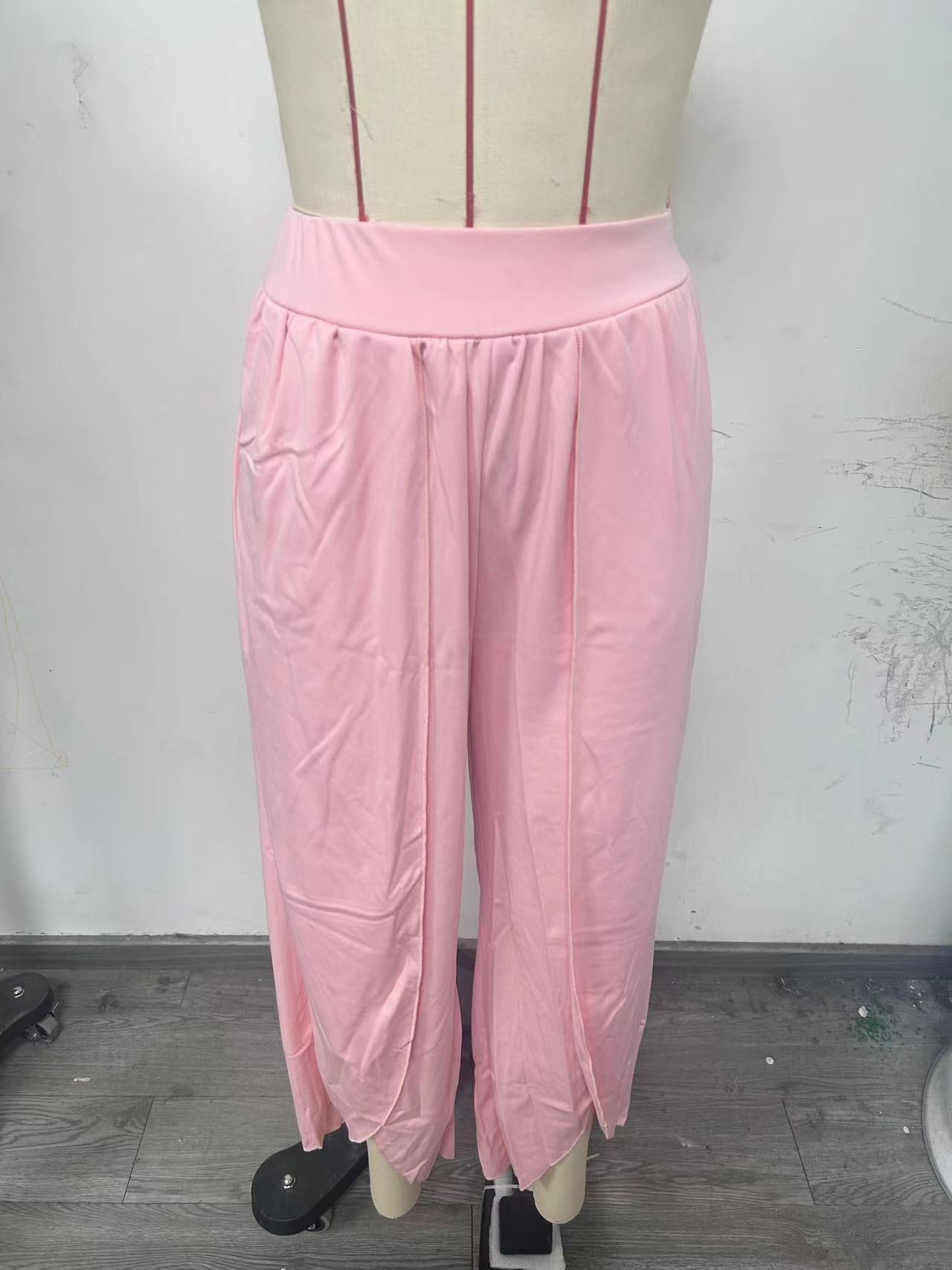 Slimming High Waist Slit Trousers Loose Pants