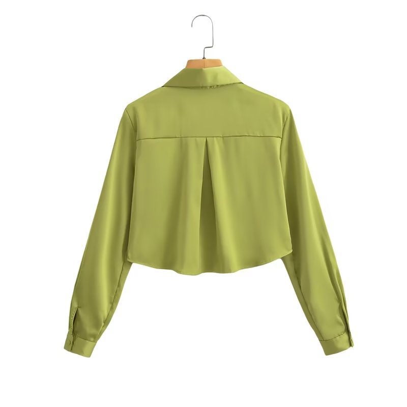 Women's Summer Long-sleeved Satin Silk Shirt Blouses