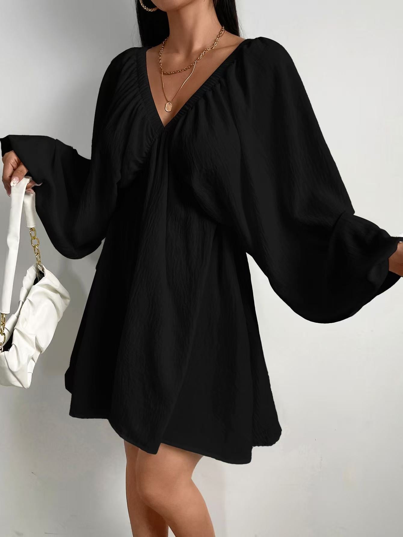 Women's Sexy Raglan Long Sleeve Solid Color Wide Dress