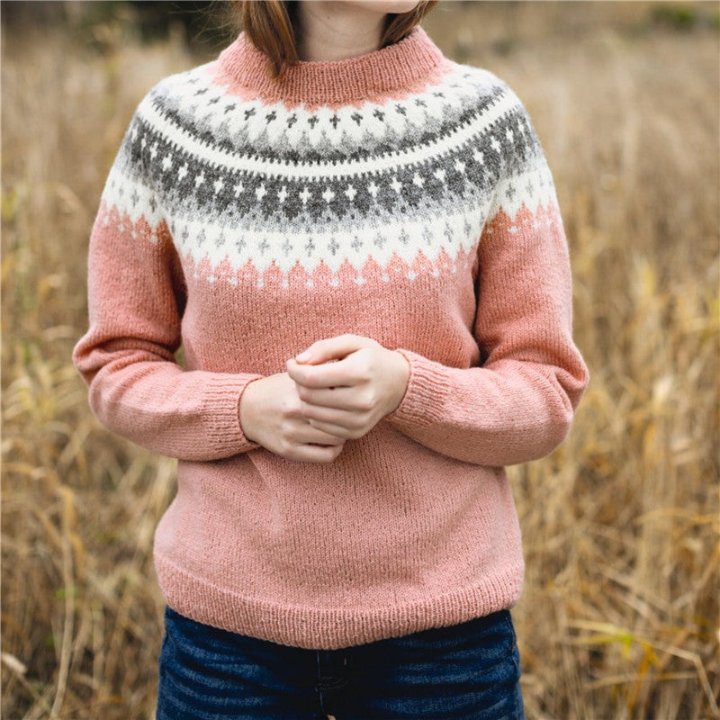 Women's Round Neck Multicolor Loose Fashion Pullover Sweater
