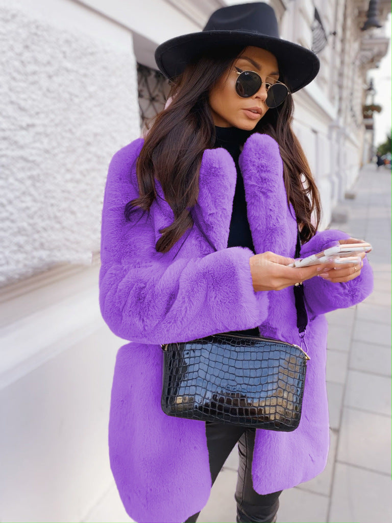 Women's Commute Long Sleeve Lapel Faux Fur Coats