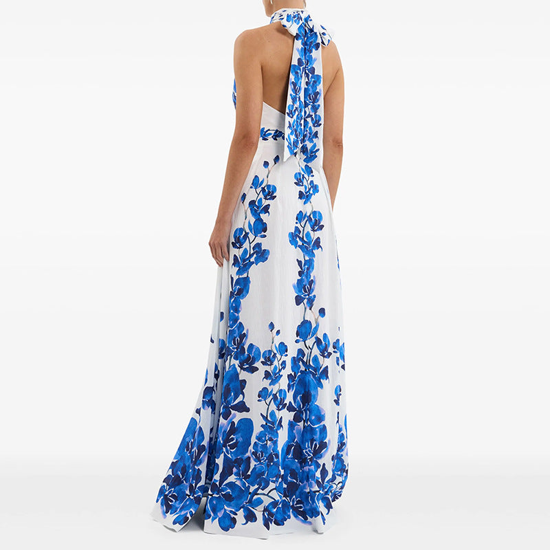 Fashion Printed Casual Vacation Halter Long Dress