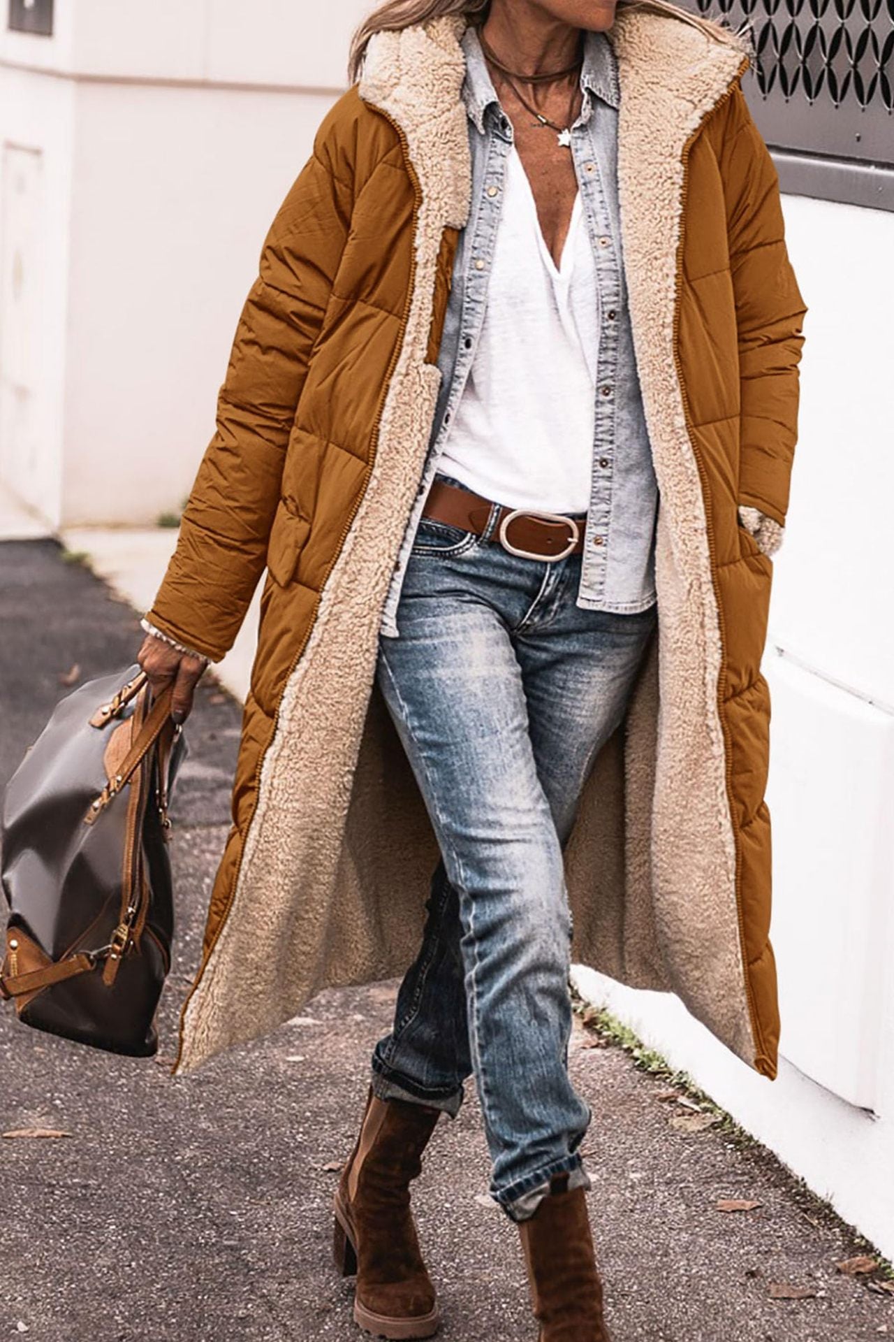 Solid Color Hooded Cotton Long Sleeve Mid-length Coats