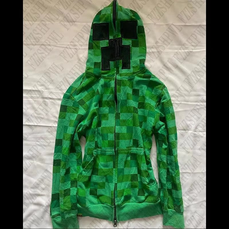 Hooded Plaid Square Print Loose Retro Punk Fashion Coats
