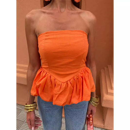 Women's Summer Tube Stitching Sexy Bubble Tops