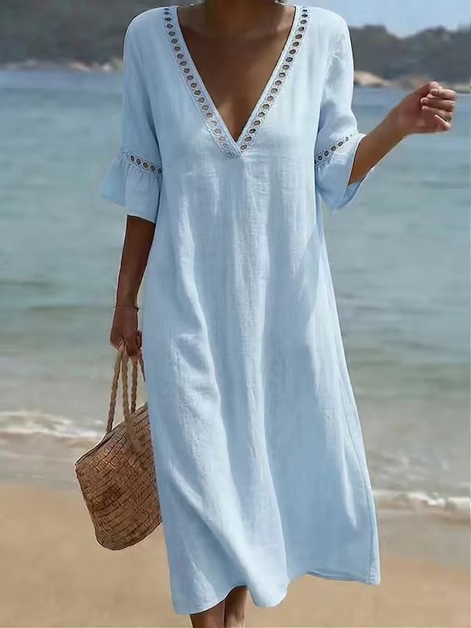 Women's Summer Solid Color Vacation Style Lace Dress