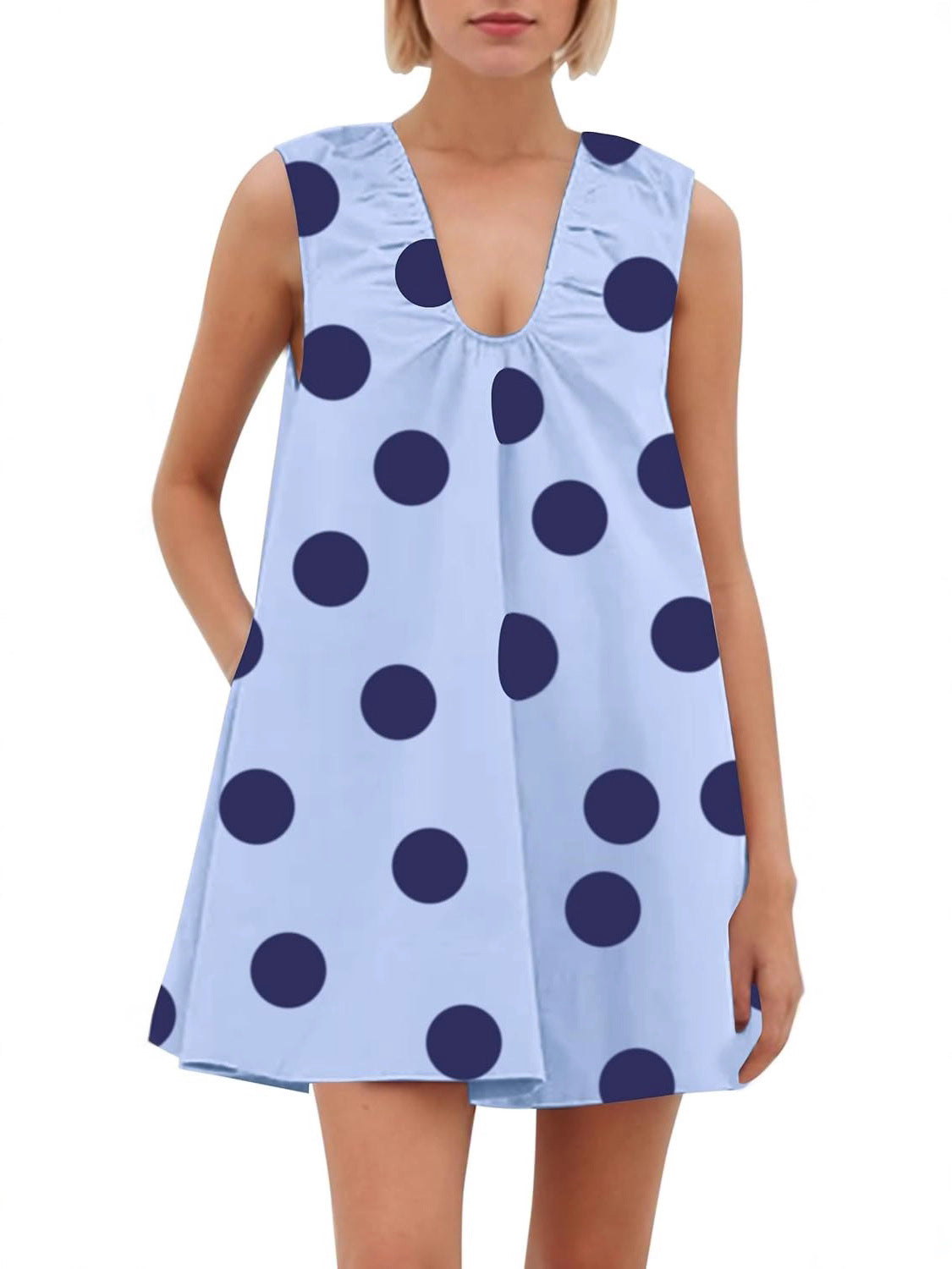 Temperament Fashionable A- Line Polka Dot Sleeveless Sling Dress