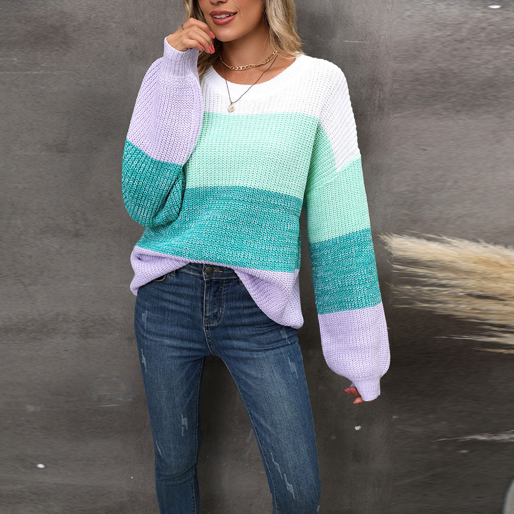 Spring Stitching Contrast Color Large Loose Sweater
