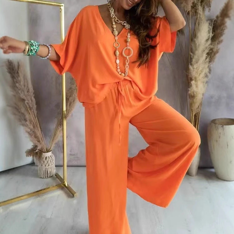 Beautiful Women's Collar Batwing Sleeve Loose Pants
