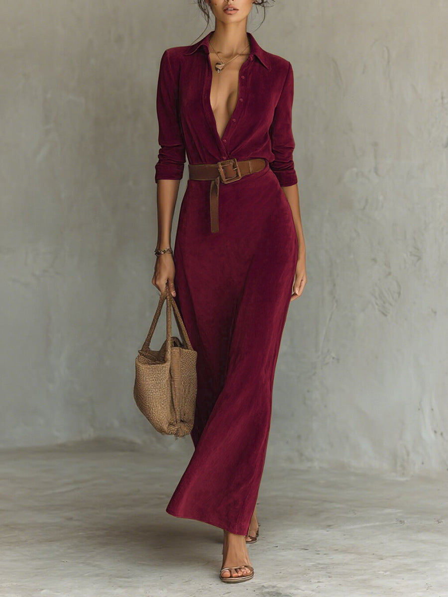 Suede Long Shirt Collar Elegant With Dress