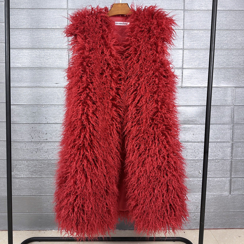Women's Winter Lengthened Imitated Tibet Sheep Fur Coats
