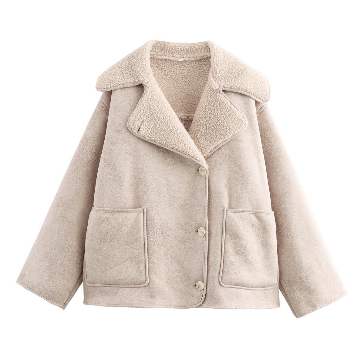 Women's Retro Style Woolen Lapel Loose Fur Tops