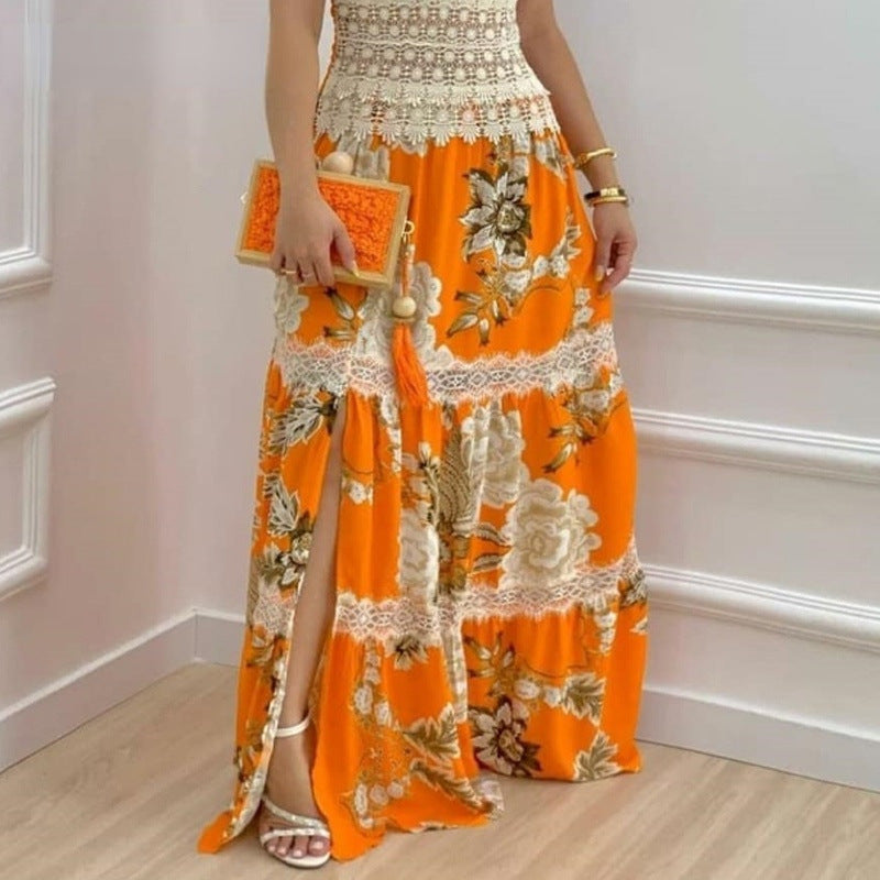 Long Lace Stitching Sexy Suspender Dress Dresses