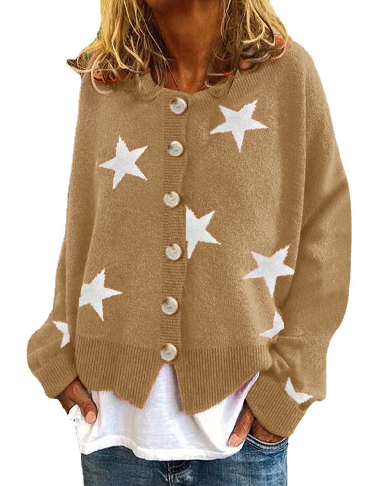 Women's Comfortable Knitted Five-pointed Star Single-breasted Sweaters