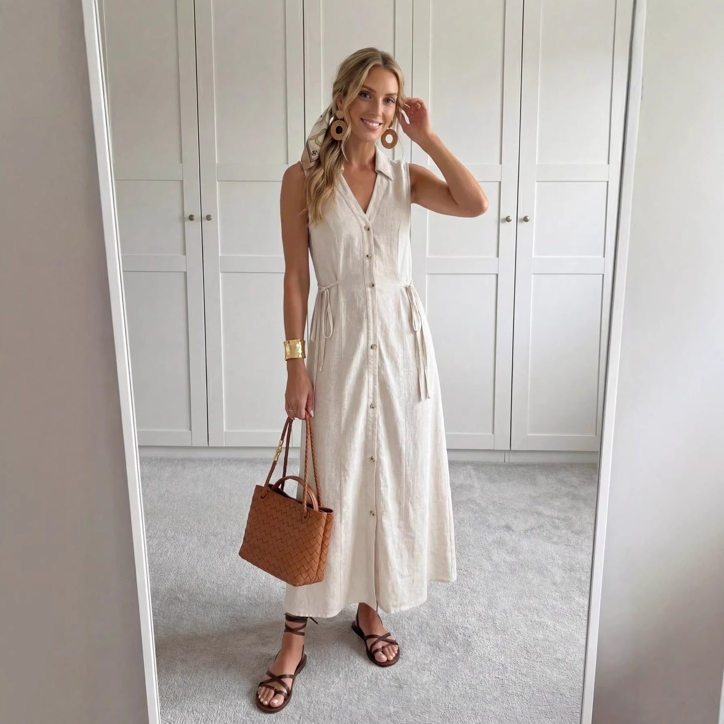 Women's Solid Color Casual Long Shirt Dress