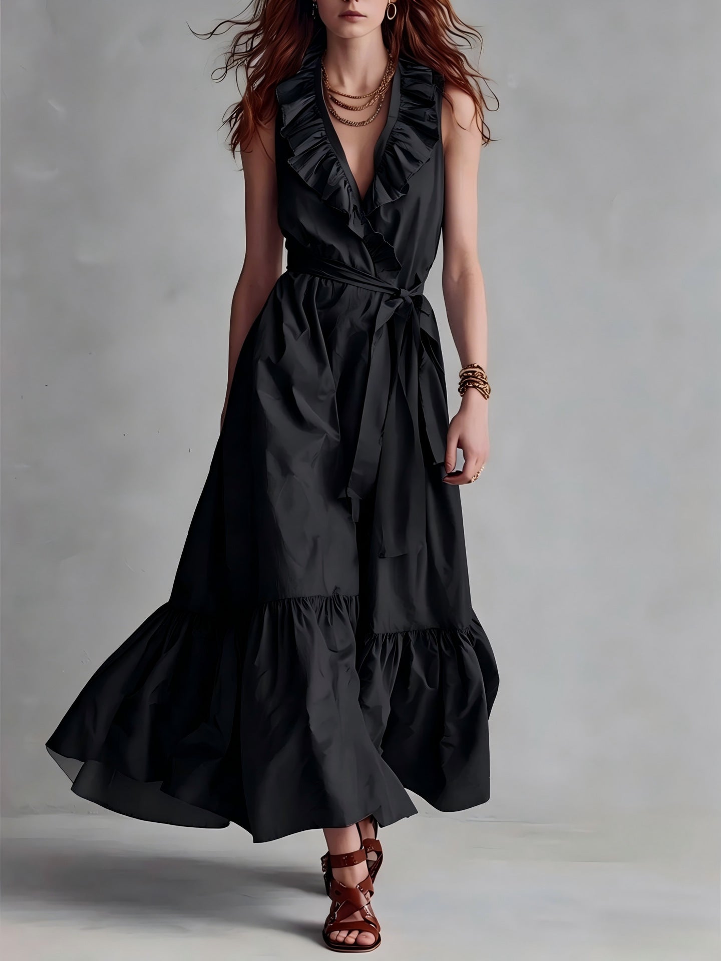 Fashion Solid Color Sleeveless Lace Band Dress