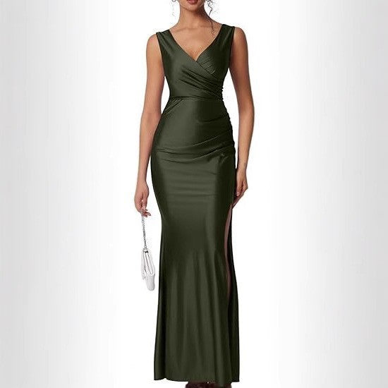Solid Color Graceful Fashionable Sexy Slit Dress