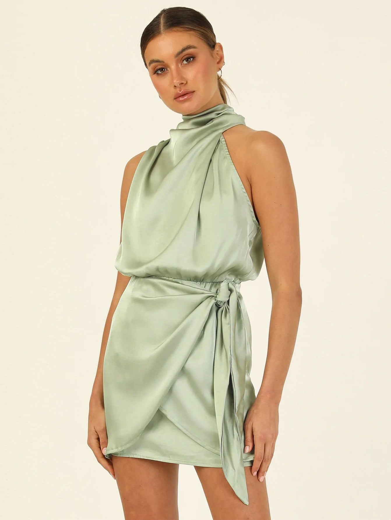 Fashion Halter Advanced Satin Tied Slim Fit Dresses