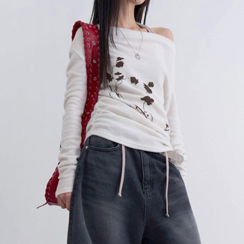Element Plant Flower Backless T-shirt Personality Blouses
